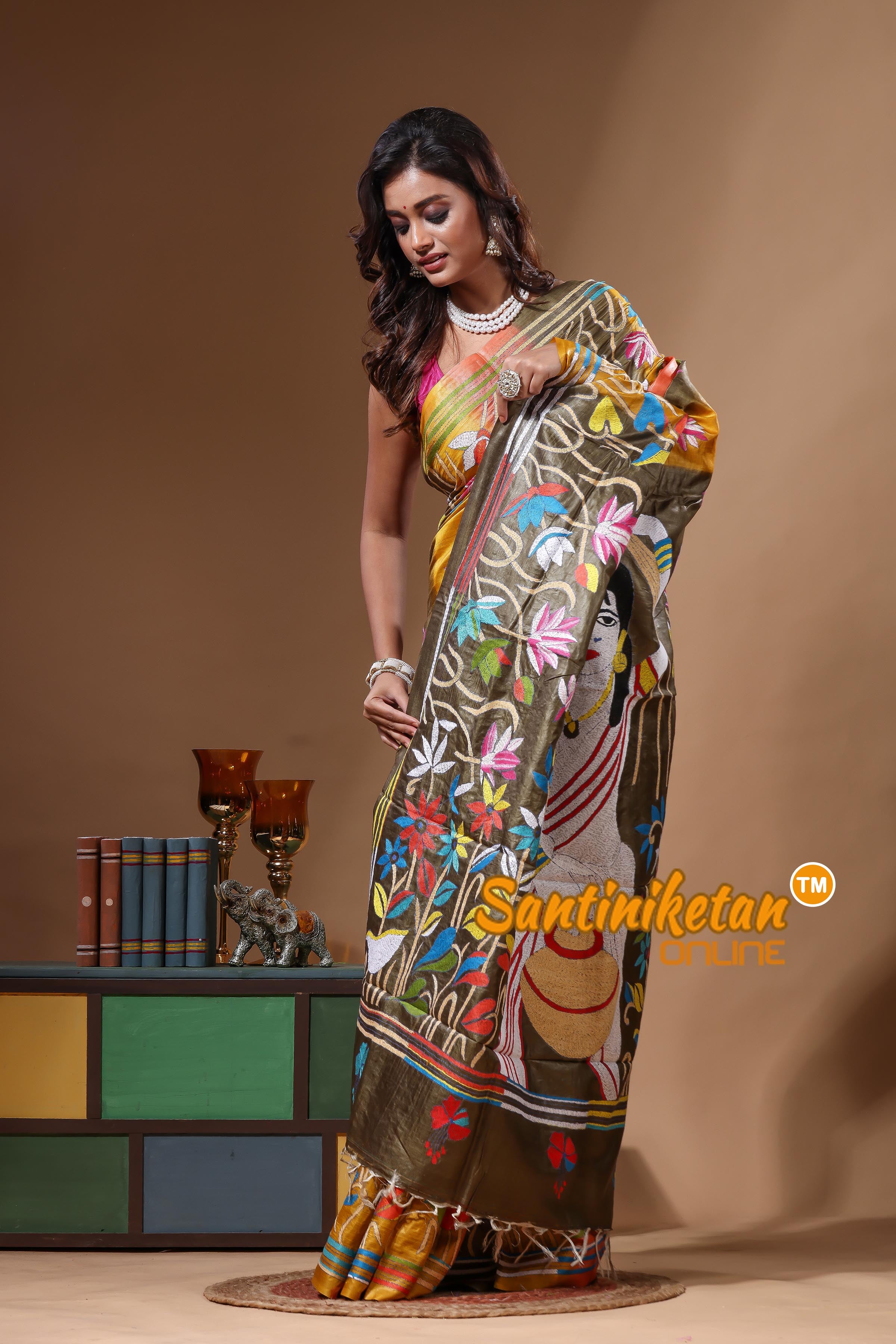 Dye Pure Gachi Tussar Kantha Stitch Saree SN2631322