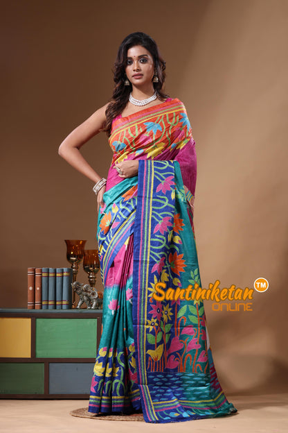 Dye Pure Gachi Tussar Kantha Stitch Saree SN2631328