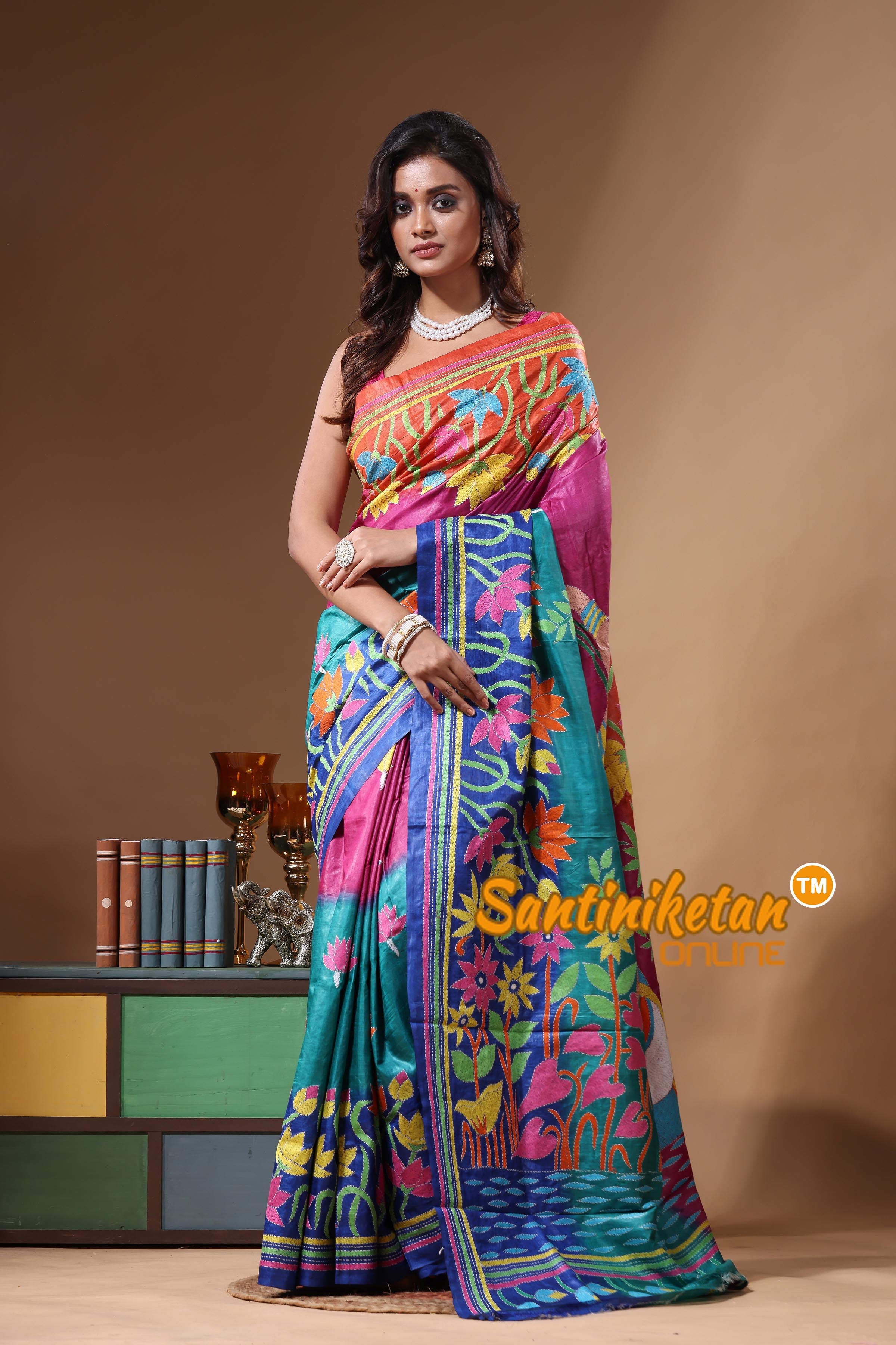 Dye Pure Gachi Tussar Kantha Stitch Saree SN2631328