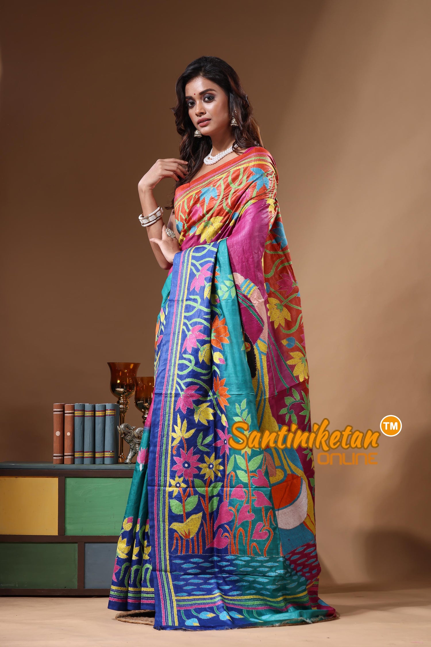 Dye Pure Gachi Tussar Kantha Stitch Saree SN2631328