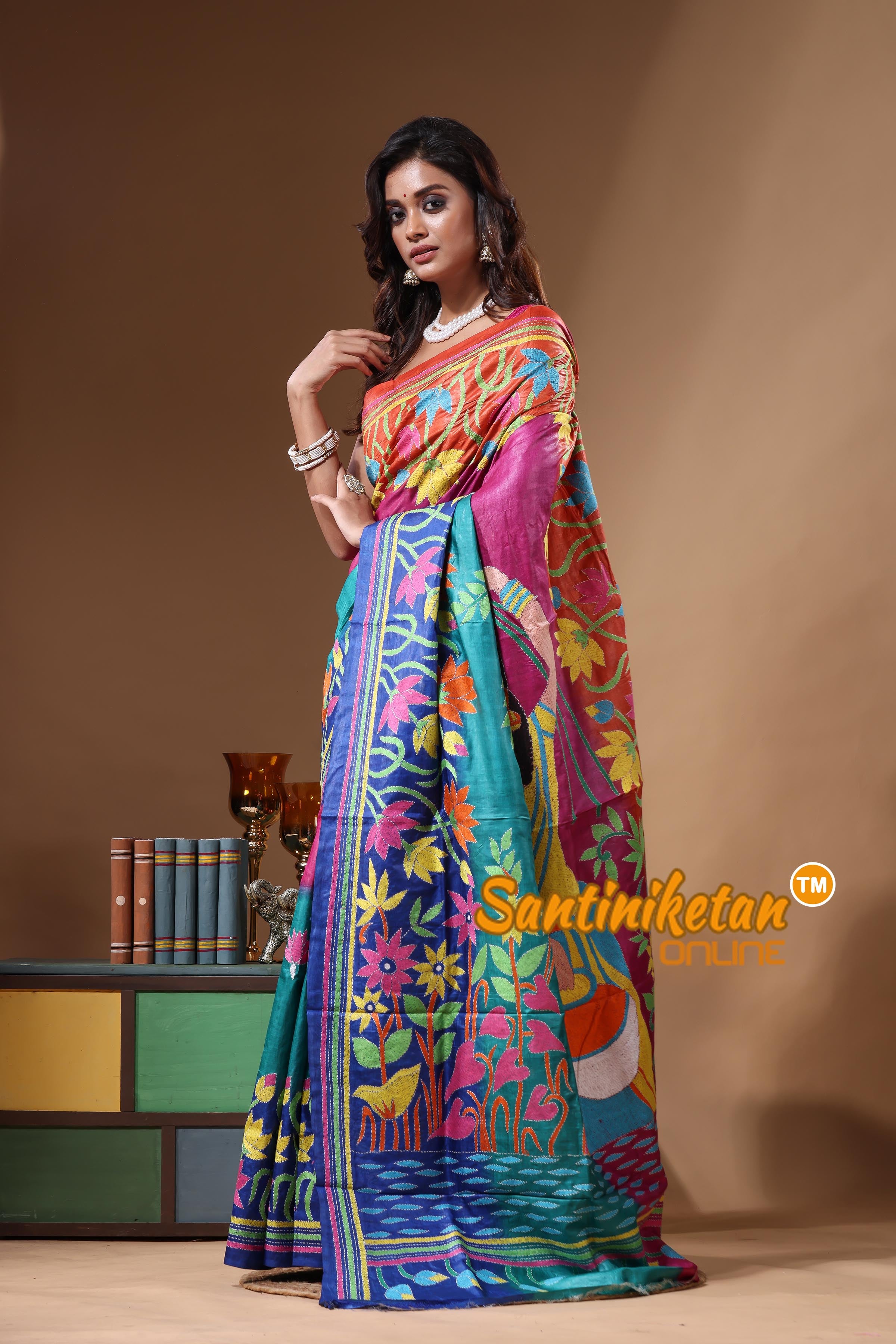Dye Pure Gachi Tussar Kantha Stitch Saree SN2631328
