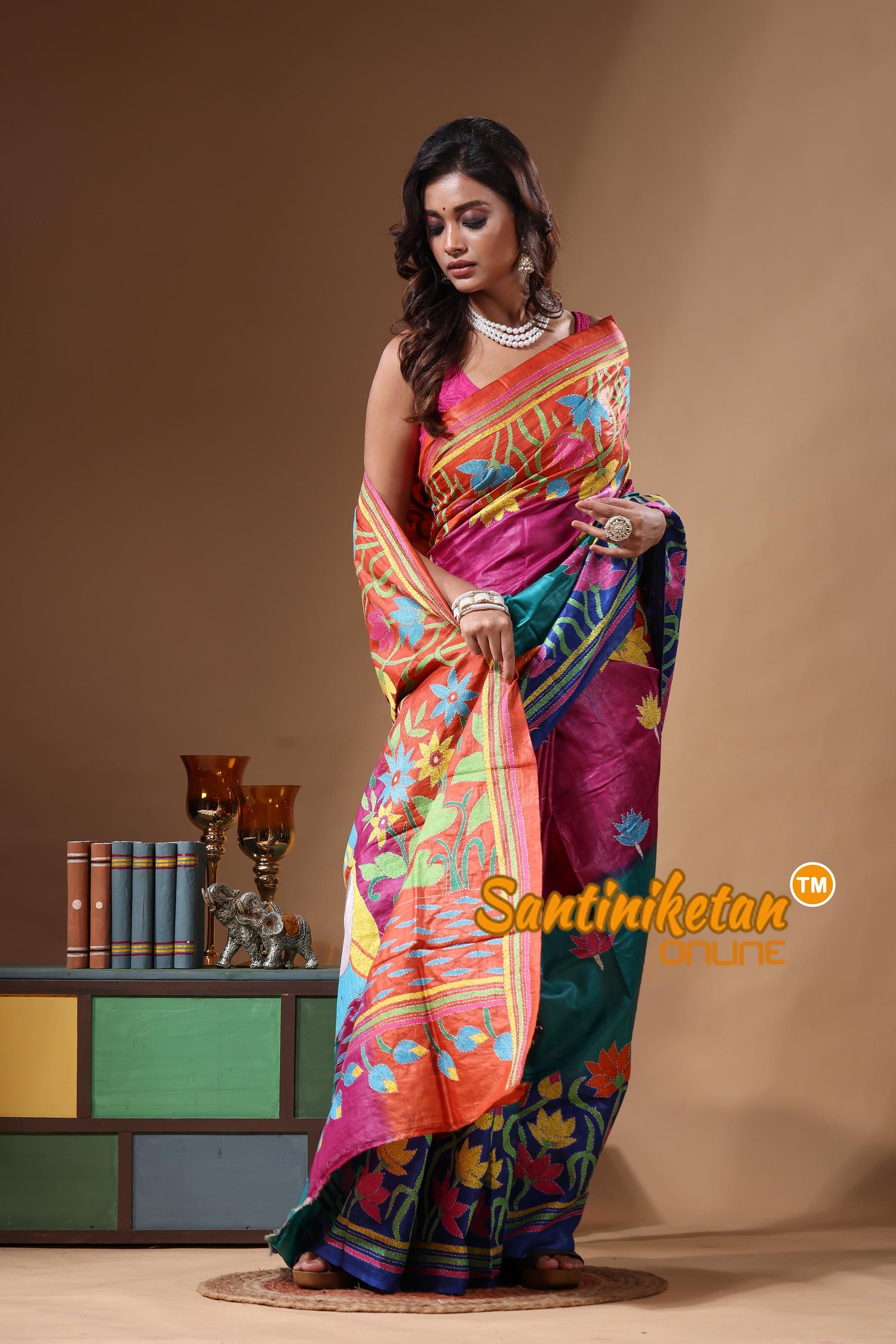 Dye Pure Gachi Tussar Kantha Stitch Saree SN2631328