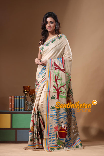 Pure Gachi Tussar Kantha Stitch Saree SN2631370