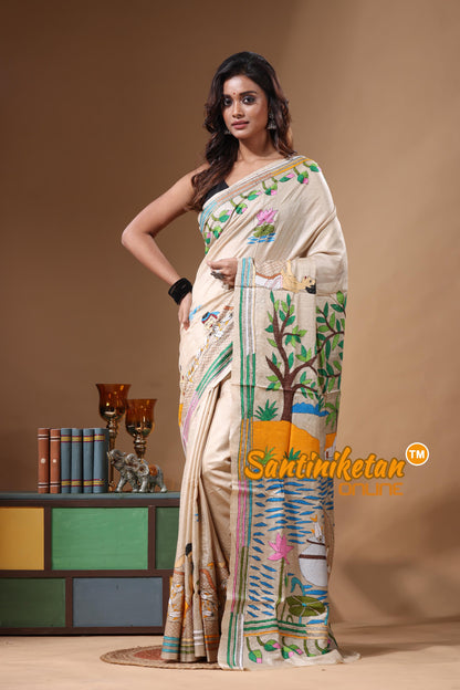 Pure Gachi Tussar Kantha Stitch Saree SN2631486