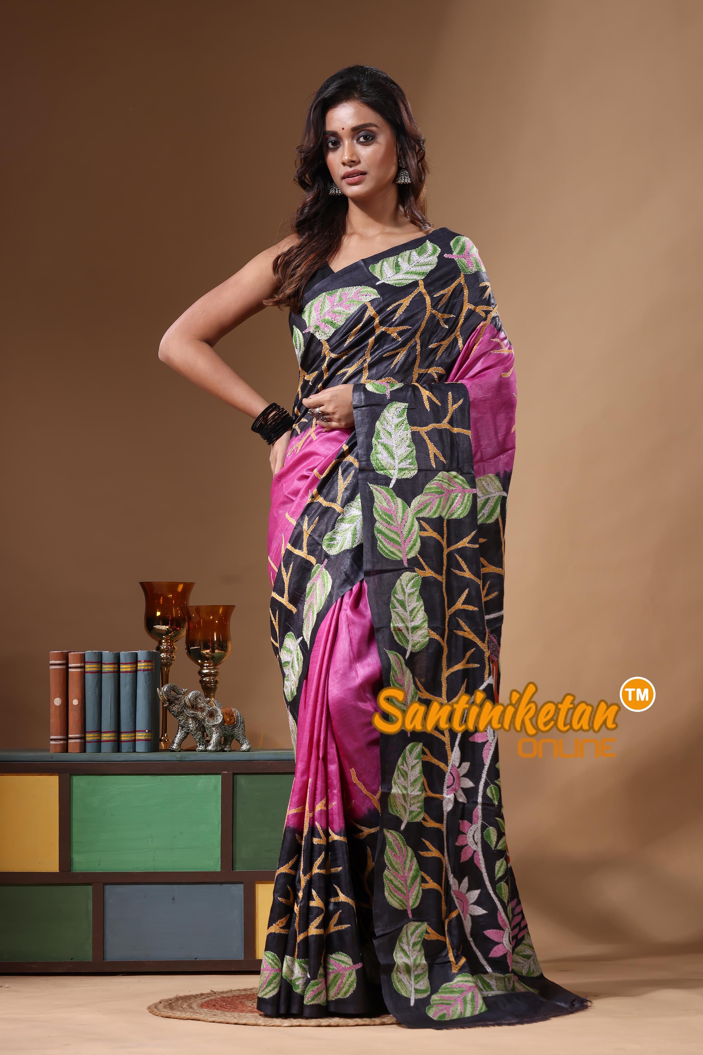 Dye Pure Gachi Tussar Kantha Stitch Saree SN2631492