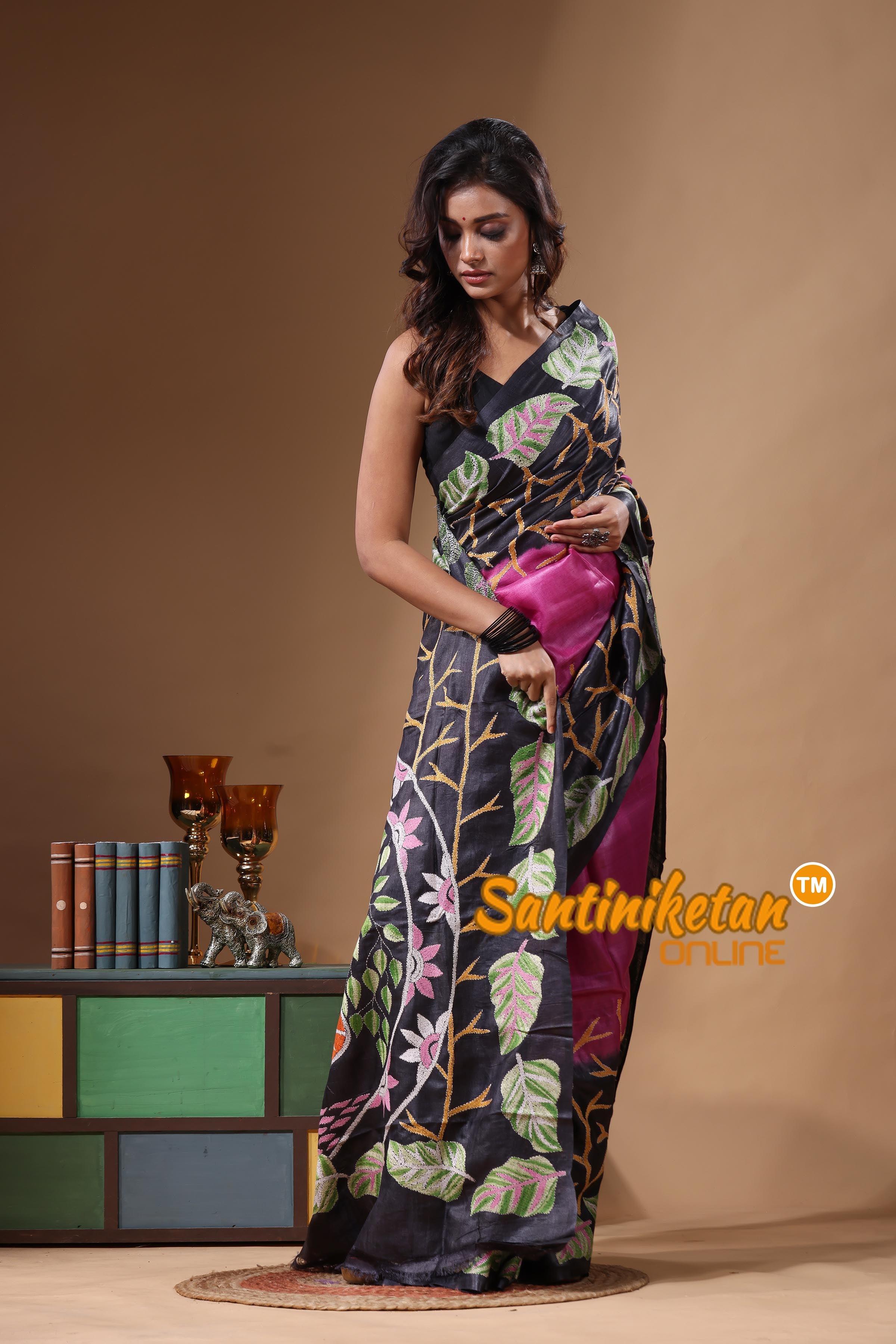 Dye Pure Gachi Tussar Kantha Stitch Saree SN2631492