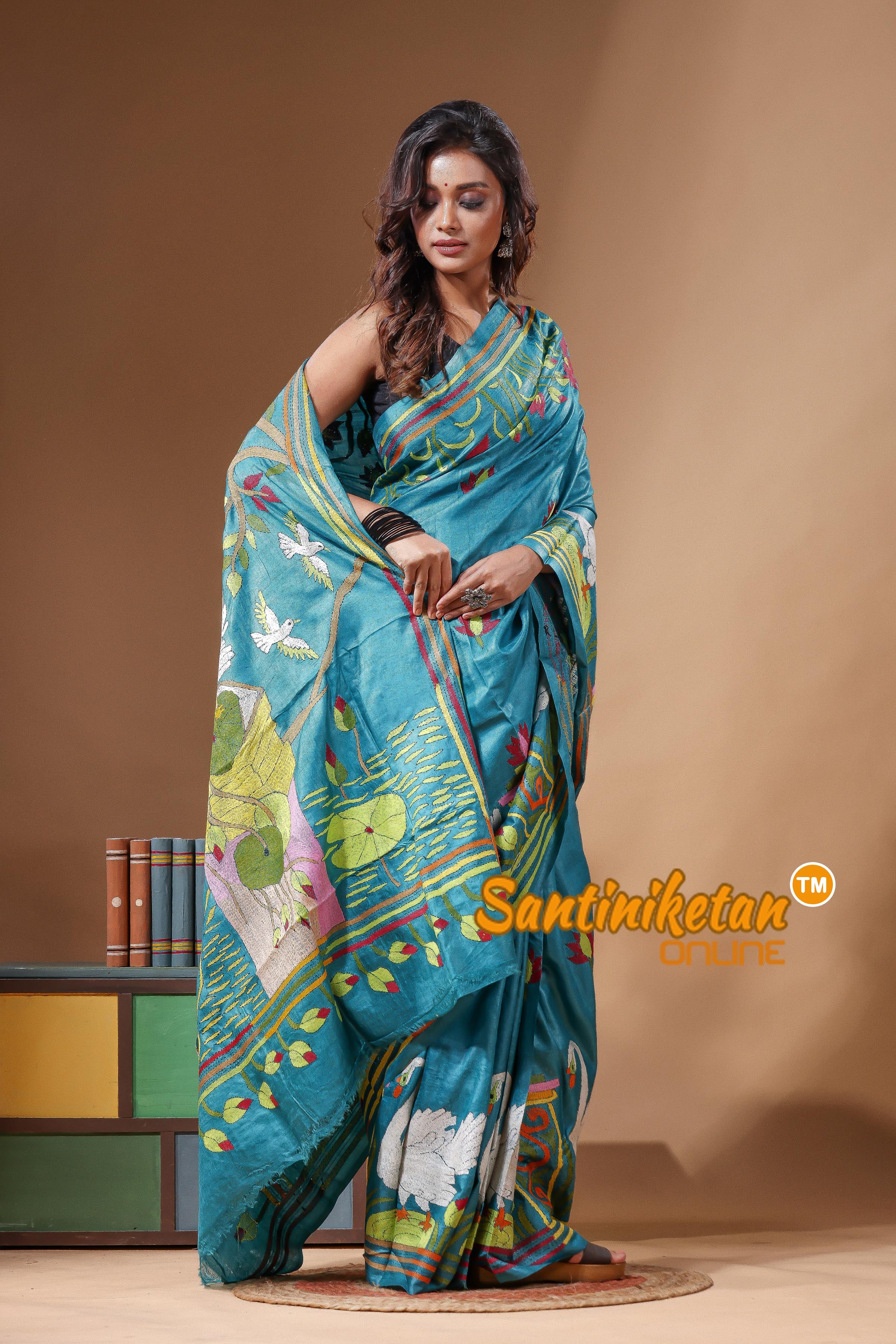 Dye Pure Gachi Tussar Kantha Stitch Saree SN2631523