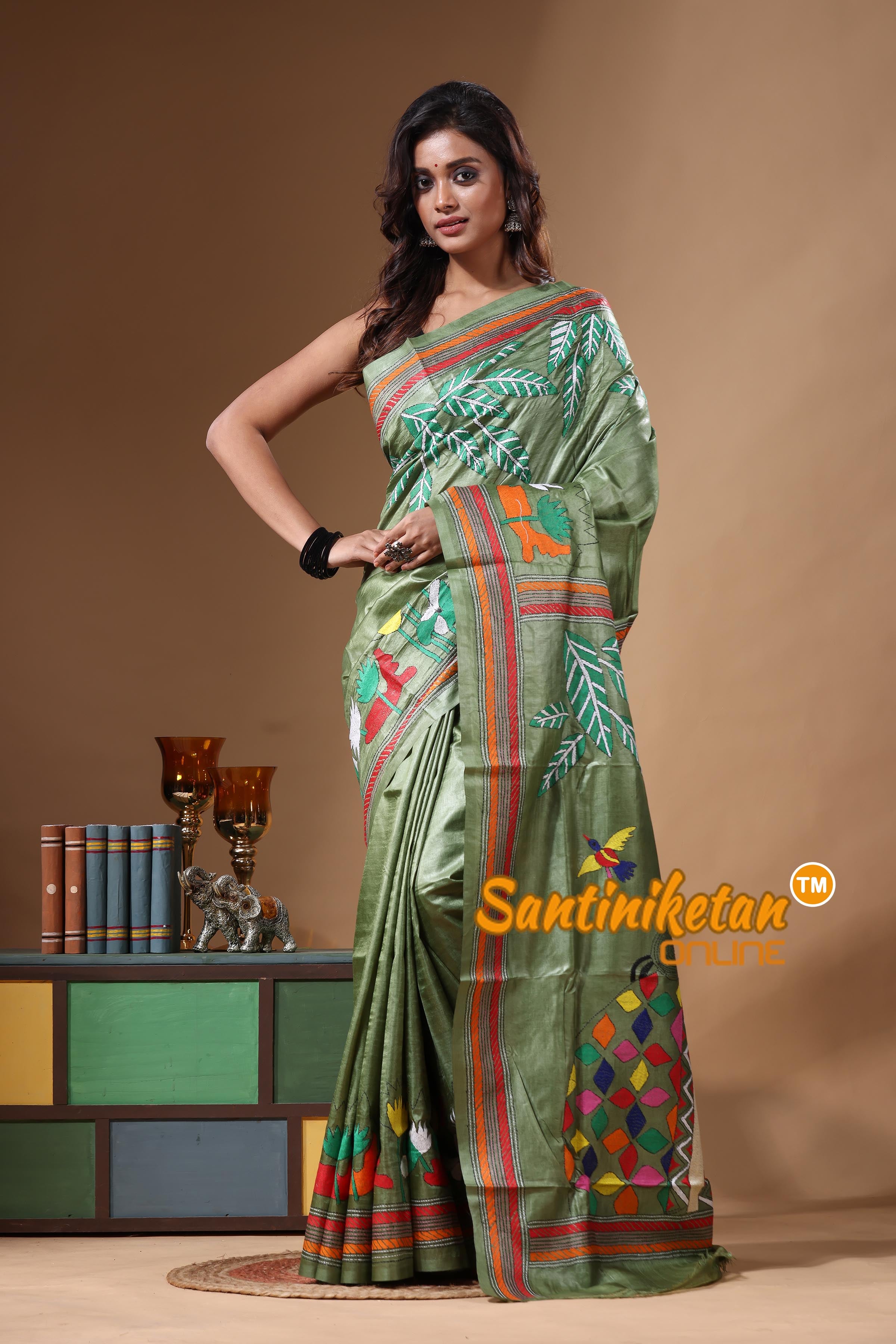 Dye Pure Gachi Tussar Kantha Stitch Saree SN2631529