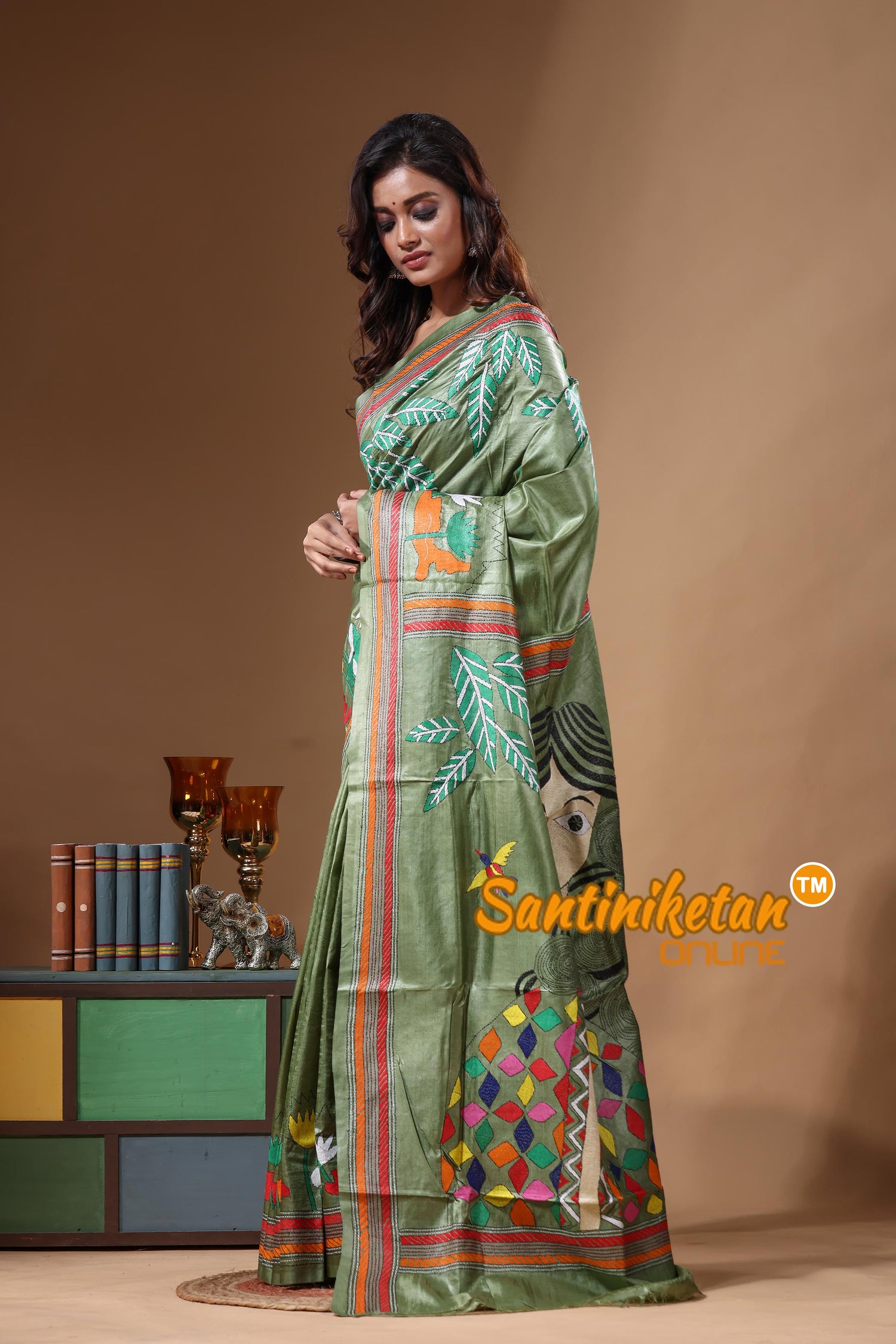 Dye Pure Gachi Tussar Kantha Stitch Saree SN2631529