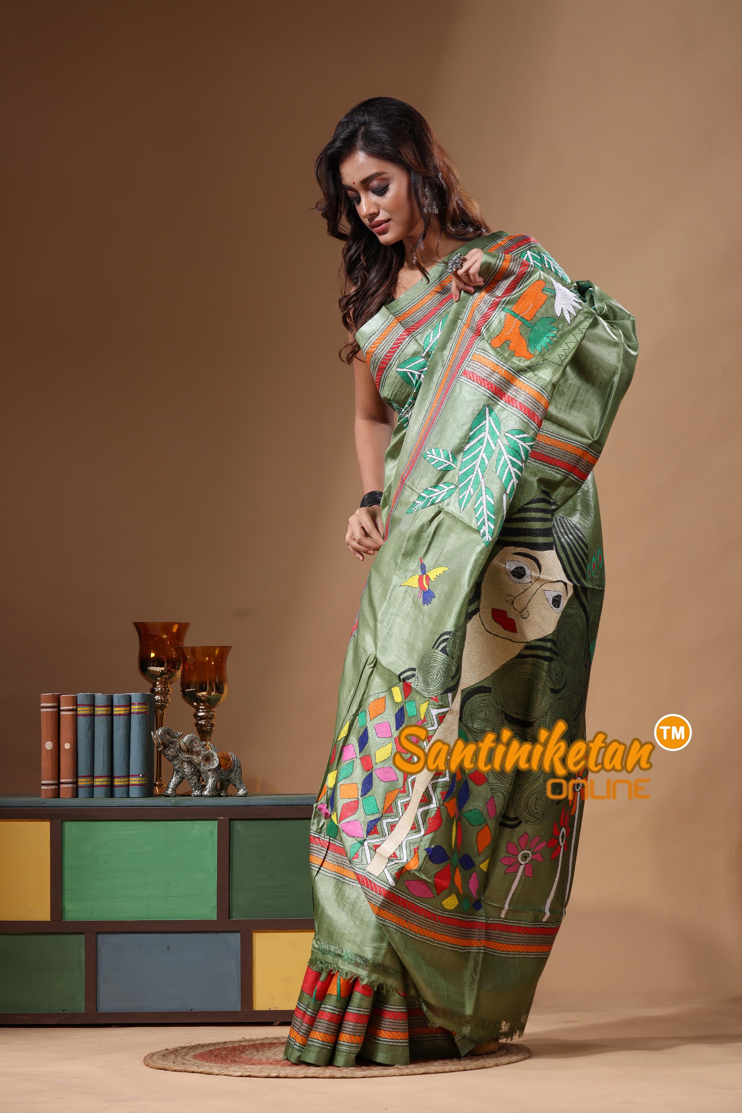 Dye Pure Gachi Tussar Kantha Stitch Saree SN2631529
