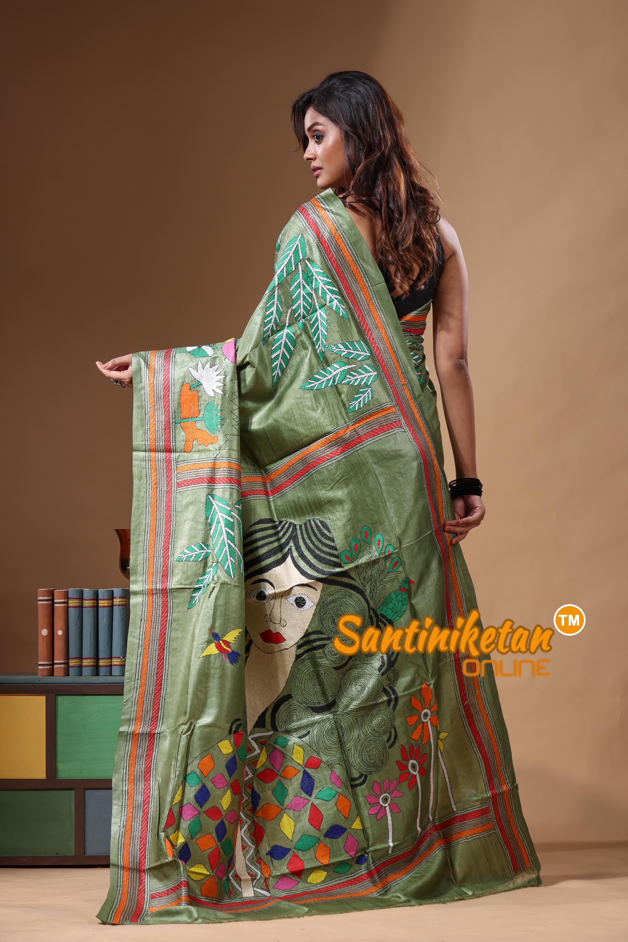 Dye Pure Gachi Tussar Kantha Stitch Saree SN2631529