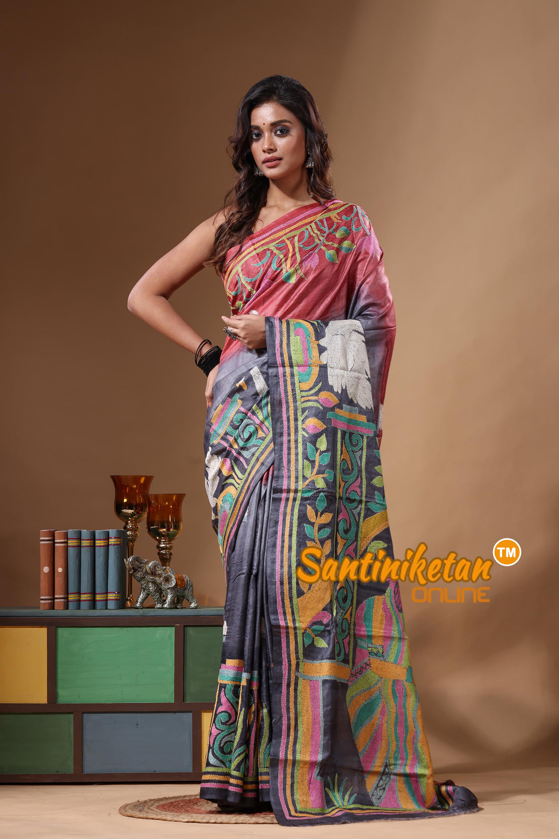 Dye Pure Gachi Tussar Kantha Stitch Saree SN2631535