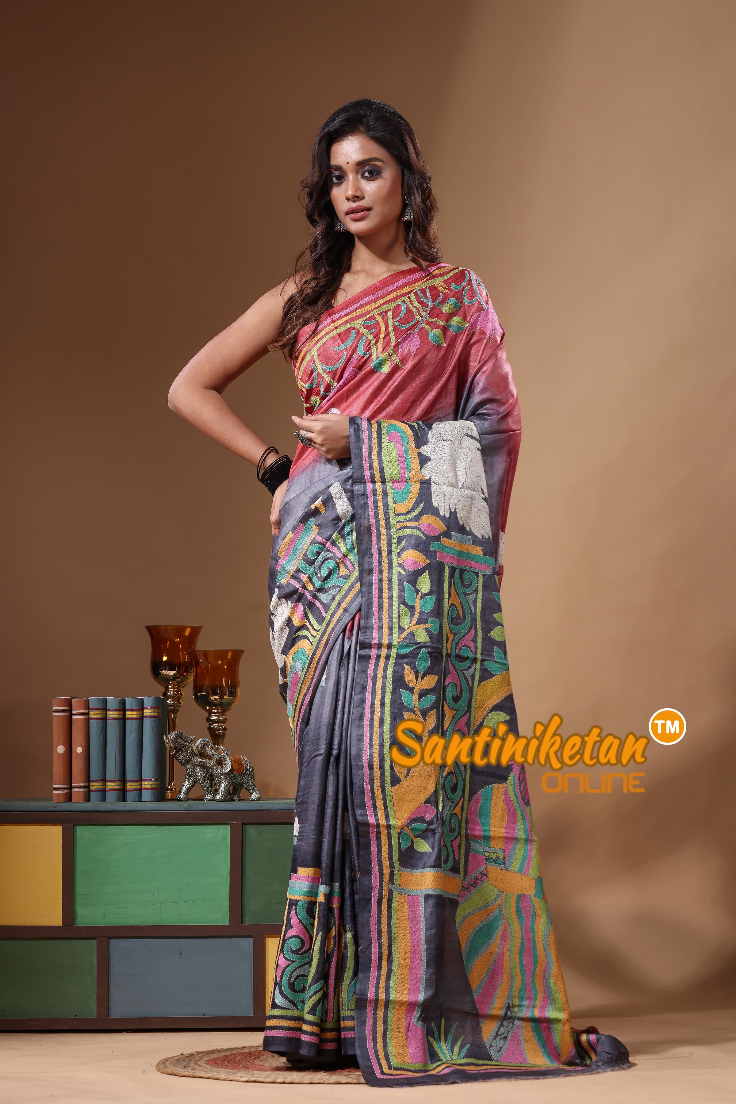 Dye Pure Gachi Tussar Kantha Stitch Saree SN2631535