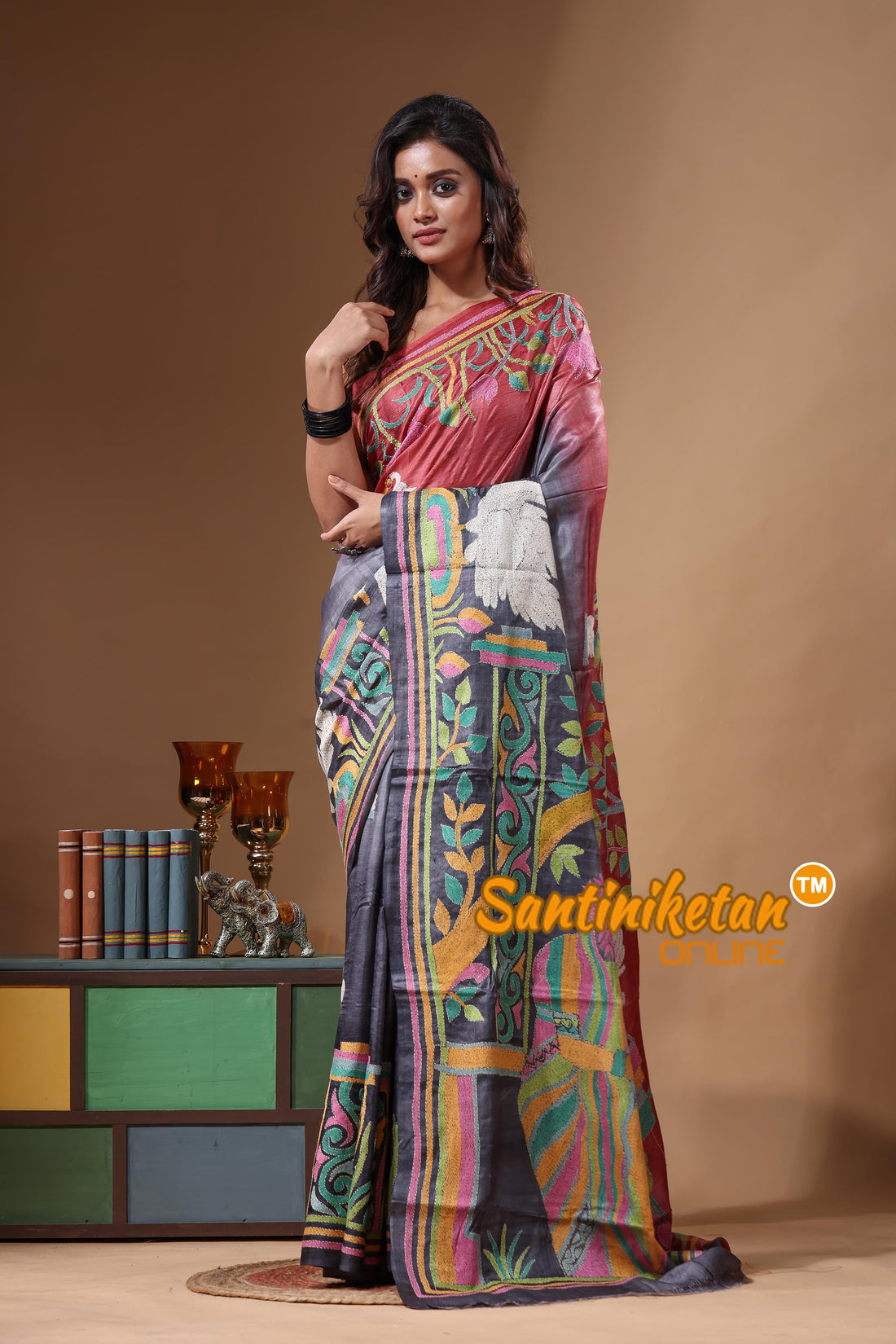 Dye Pure Gachi Tussar Kantha Stitch Saree SN2631535