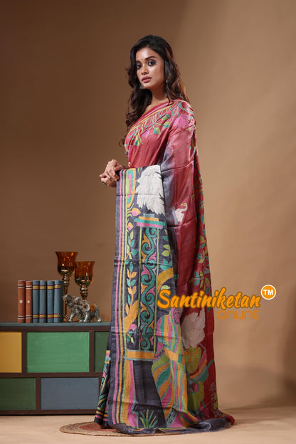 Dye Pure Gachi Tussar Kantha Stitch Saree SN2631535