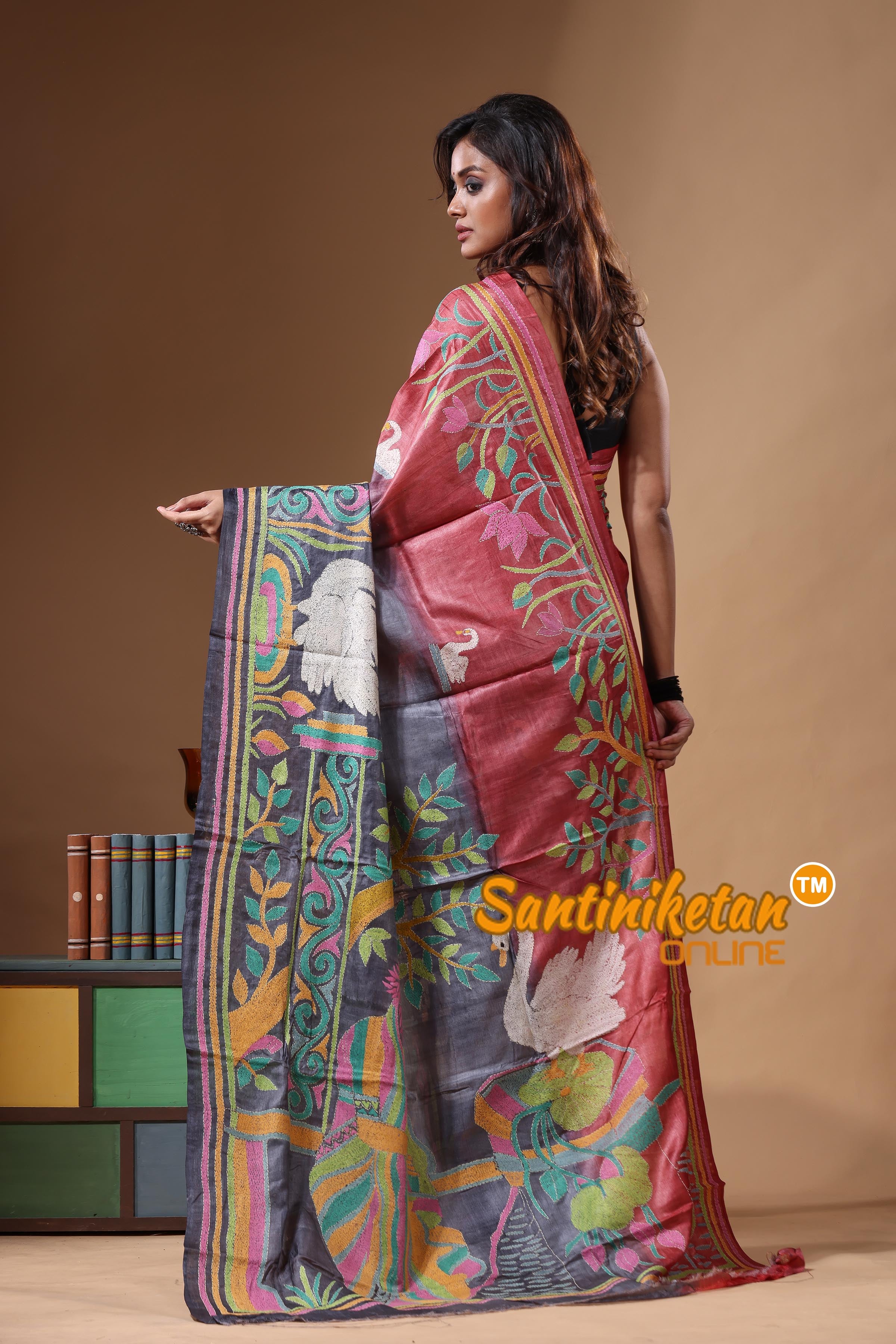 Dye Pure Gachi Tussar Kantha Stitch Saree SN2631535