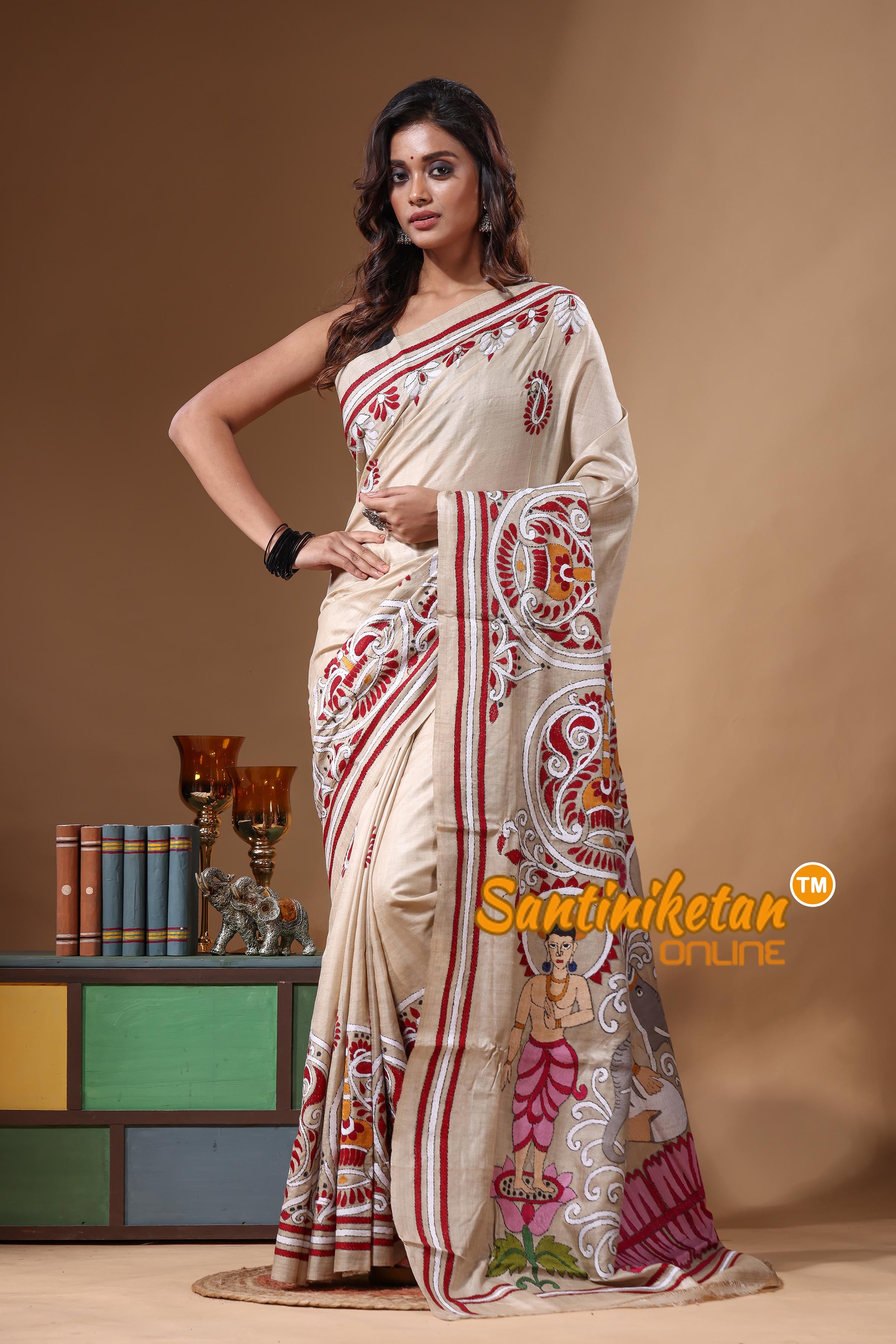 Pure Gachi Tussar Kantha Stitch Saree SN2631559