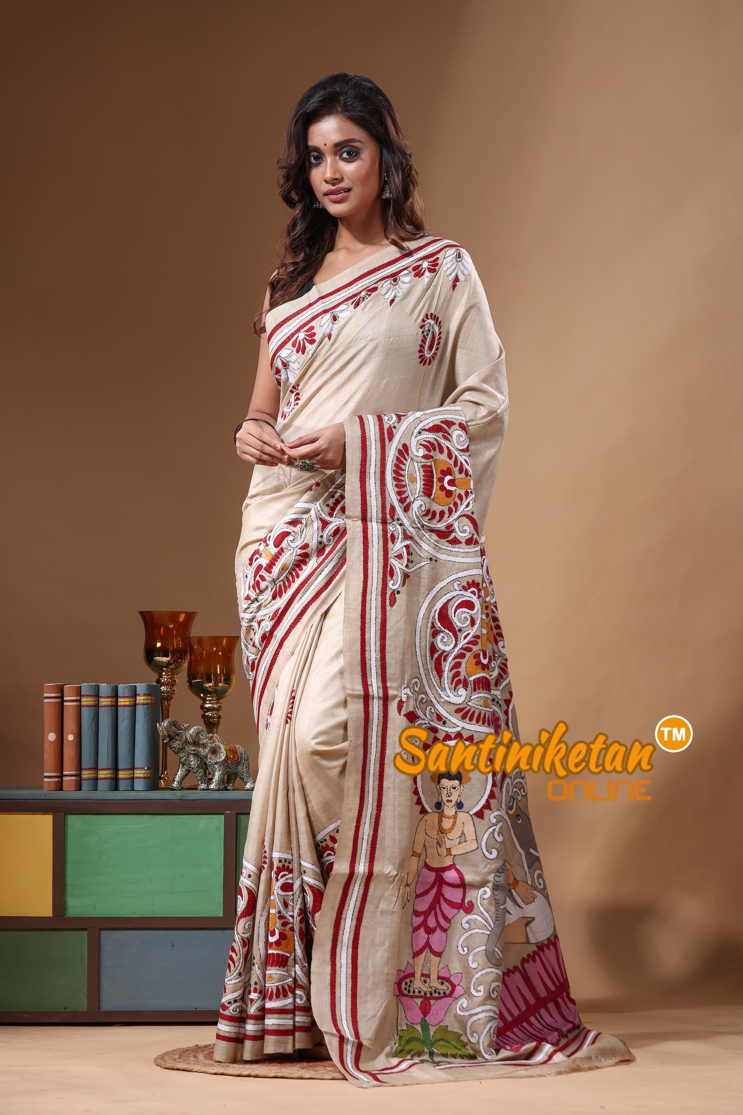 Pure Gachi Tussar Kantha Stitch Saree SN2631559