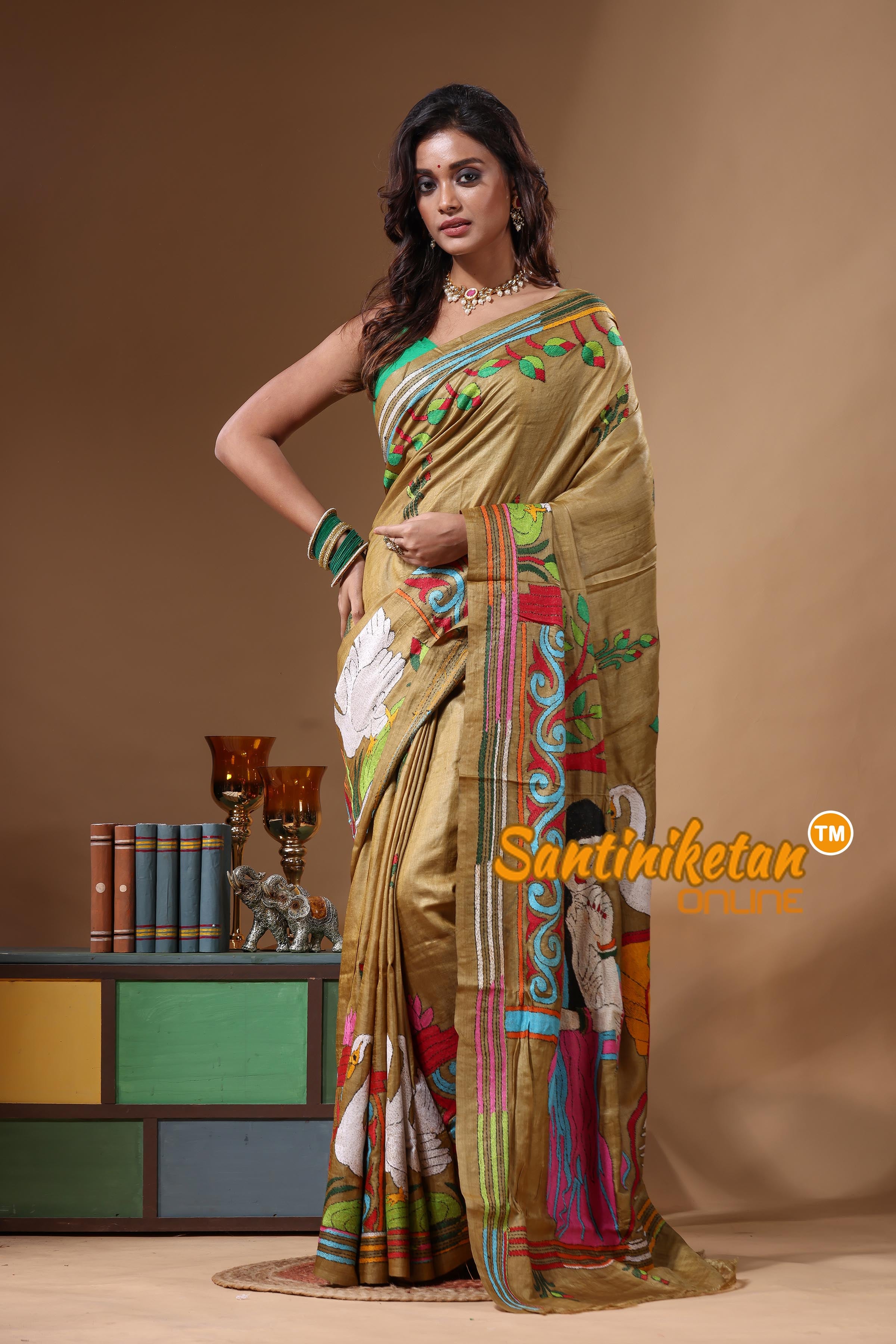 Dye Pure Gachi Tussar Kantha Stitch Saree SN2631613