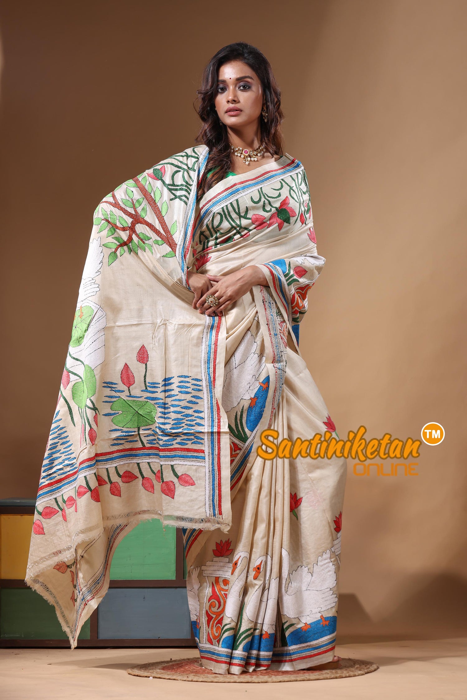 Pure Gachi Tussar Kantha Stitch Saree SN2631631