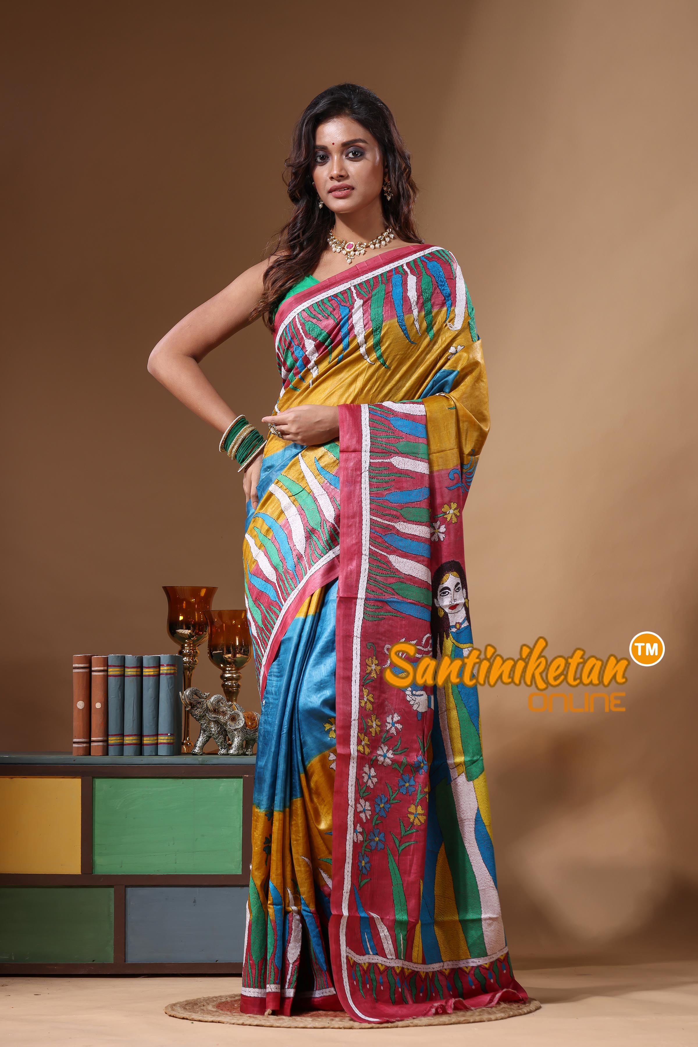 Dye Pure Gachi Tussar Kantha Stitch Saree SN2631650
