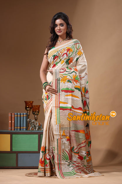 Pure Gachi Tussar Kantha Stitch Saree SN2631656