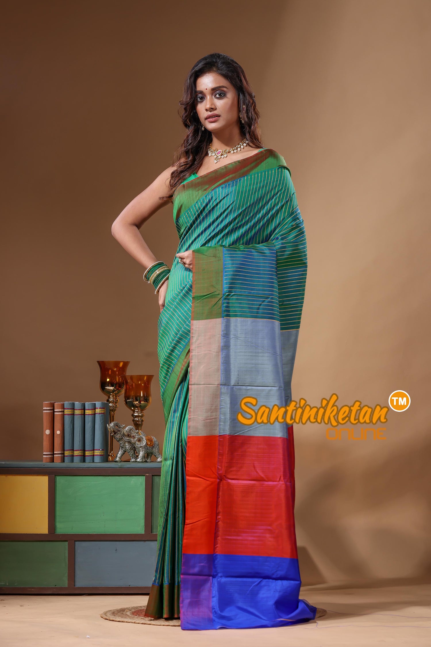 Bishnupur Katan Silk Saree With Zari Tample Border And All Body Buti