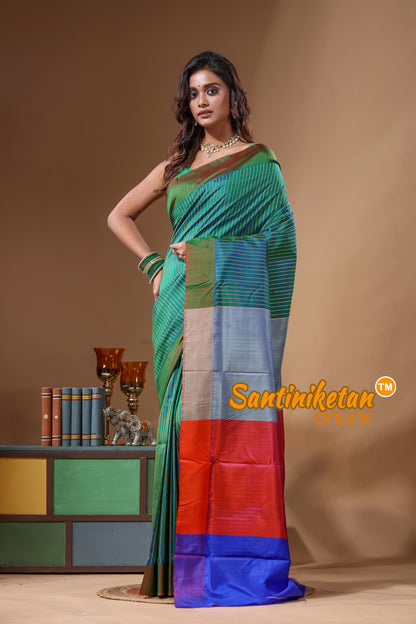 Bishnupur Katan Silk Saree With Zari Tample Border And All Body Buti