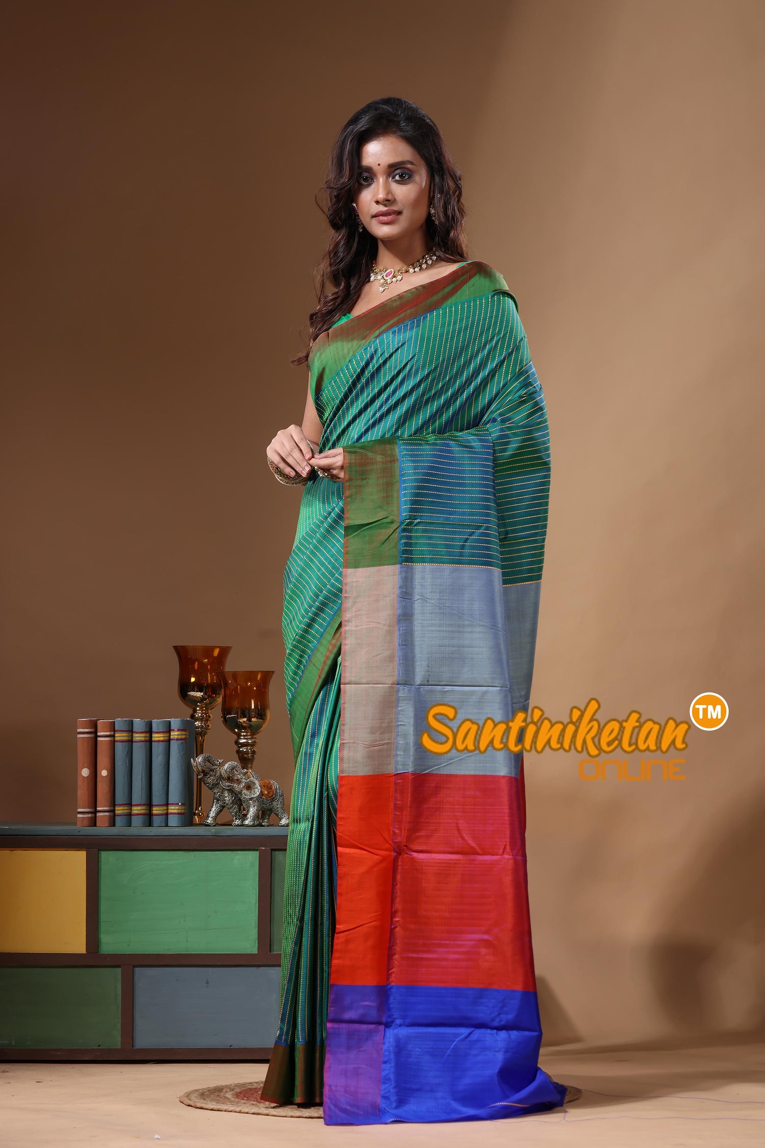 Bishnupur Katan Silk Saree With Zari Tample Border And All Body Buti