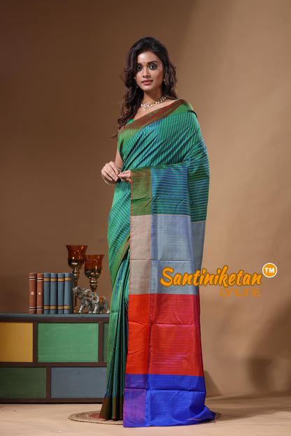 Bishnupur Katan Silk Saree With Zari Tample Border And All Body Buti