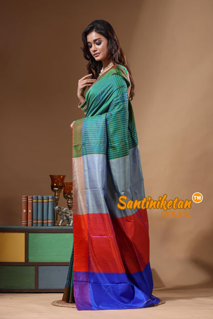 Bishnupur Katan Silk Saree With Zari Tample Border And All Body Buti