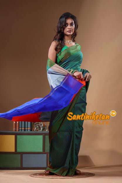 Bishnupur Katan Silk Saree With Zari Tample Border And All Body Buti