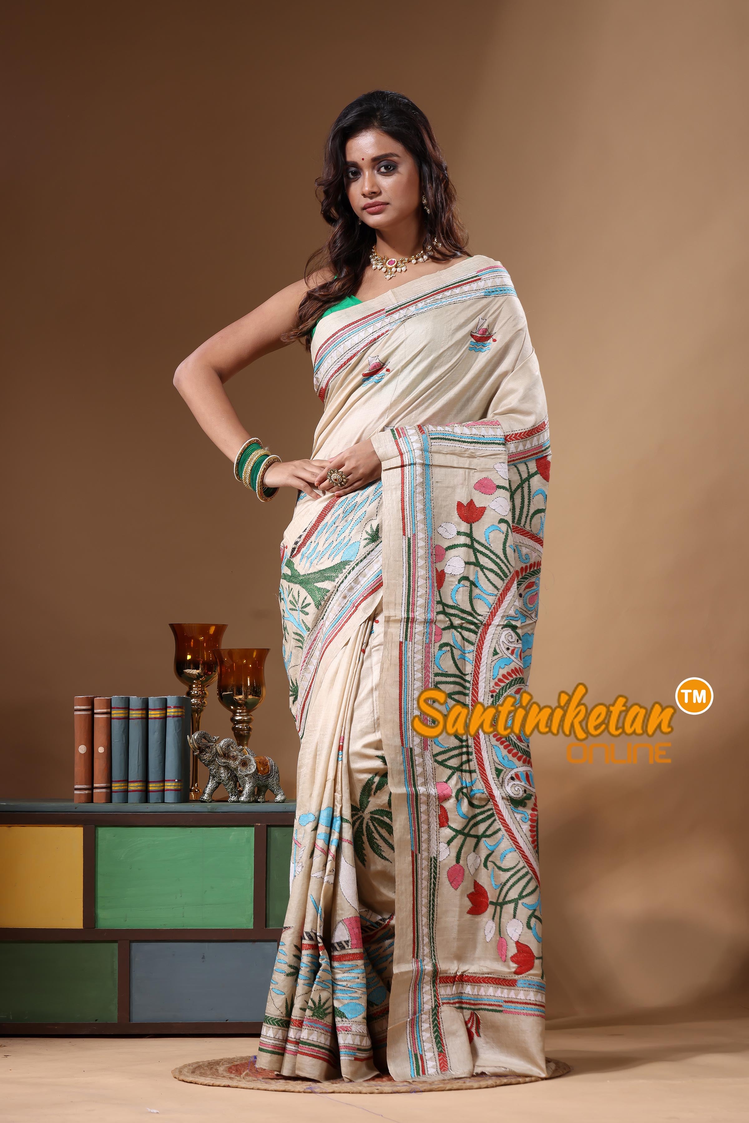 Pure Gachi Tussar Kantha Stitch Saree SN2631674