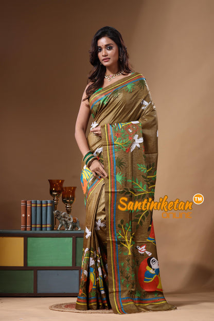 Dye Pure Gachi Tussar Kantha Stitch Saree SN2631680