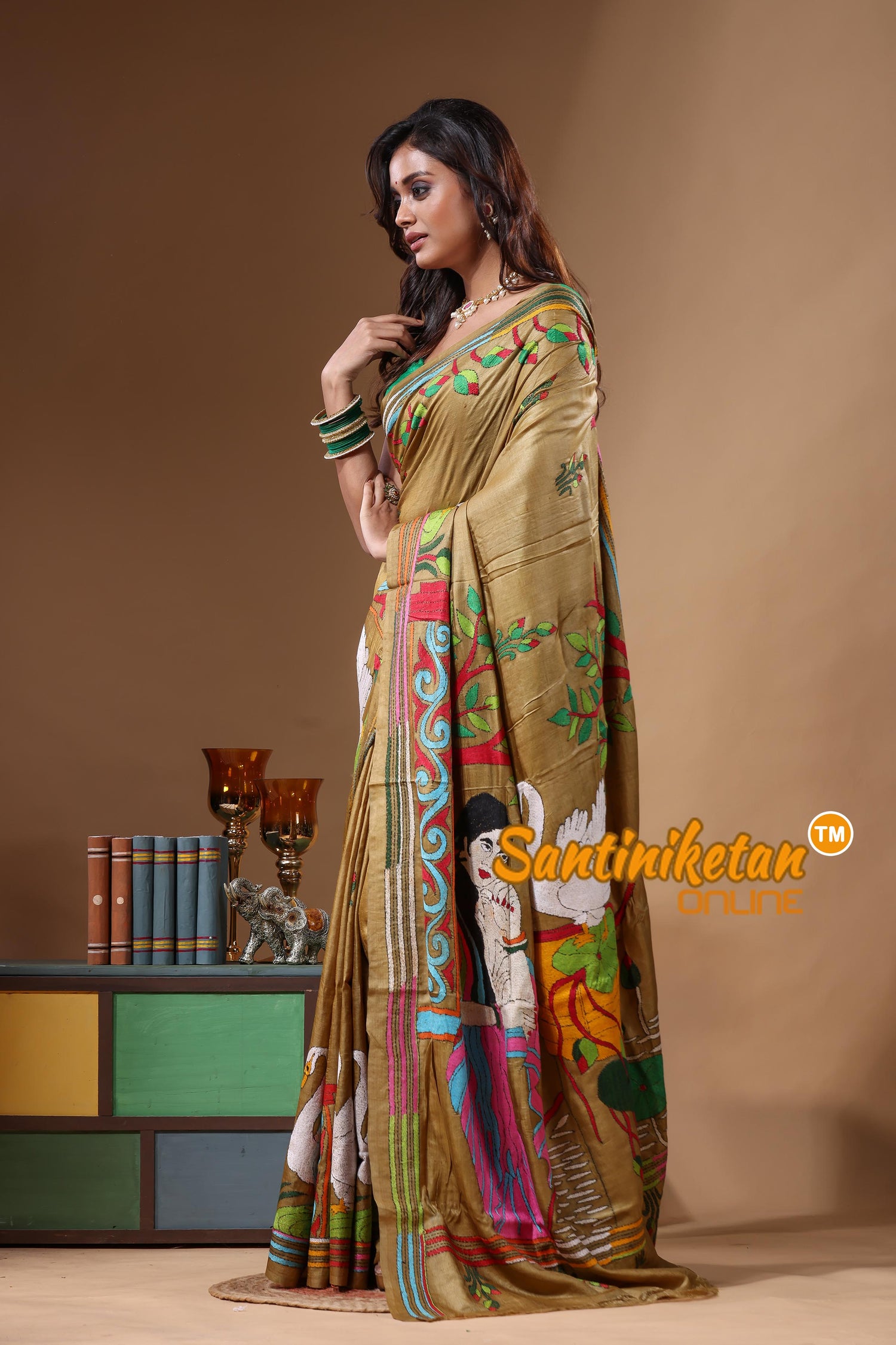 Dye Pure Gachi Tussar Kantha Stitch Saree SN2631680