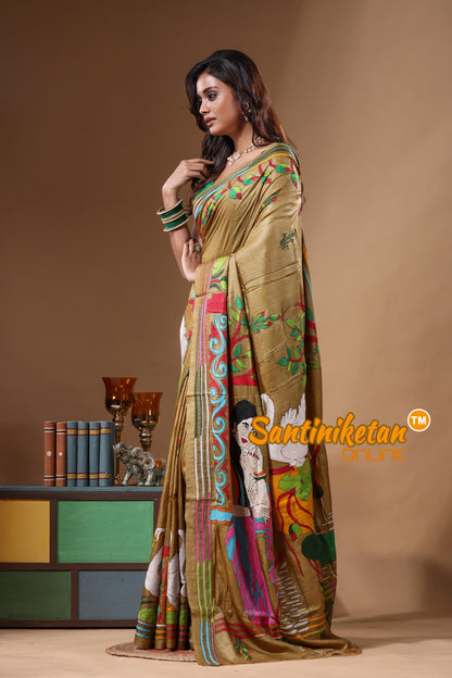 Dye Pure Gachi Tussar Kantha Stitch Saree SN2631680
