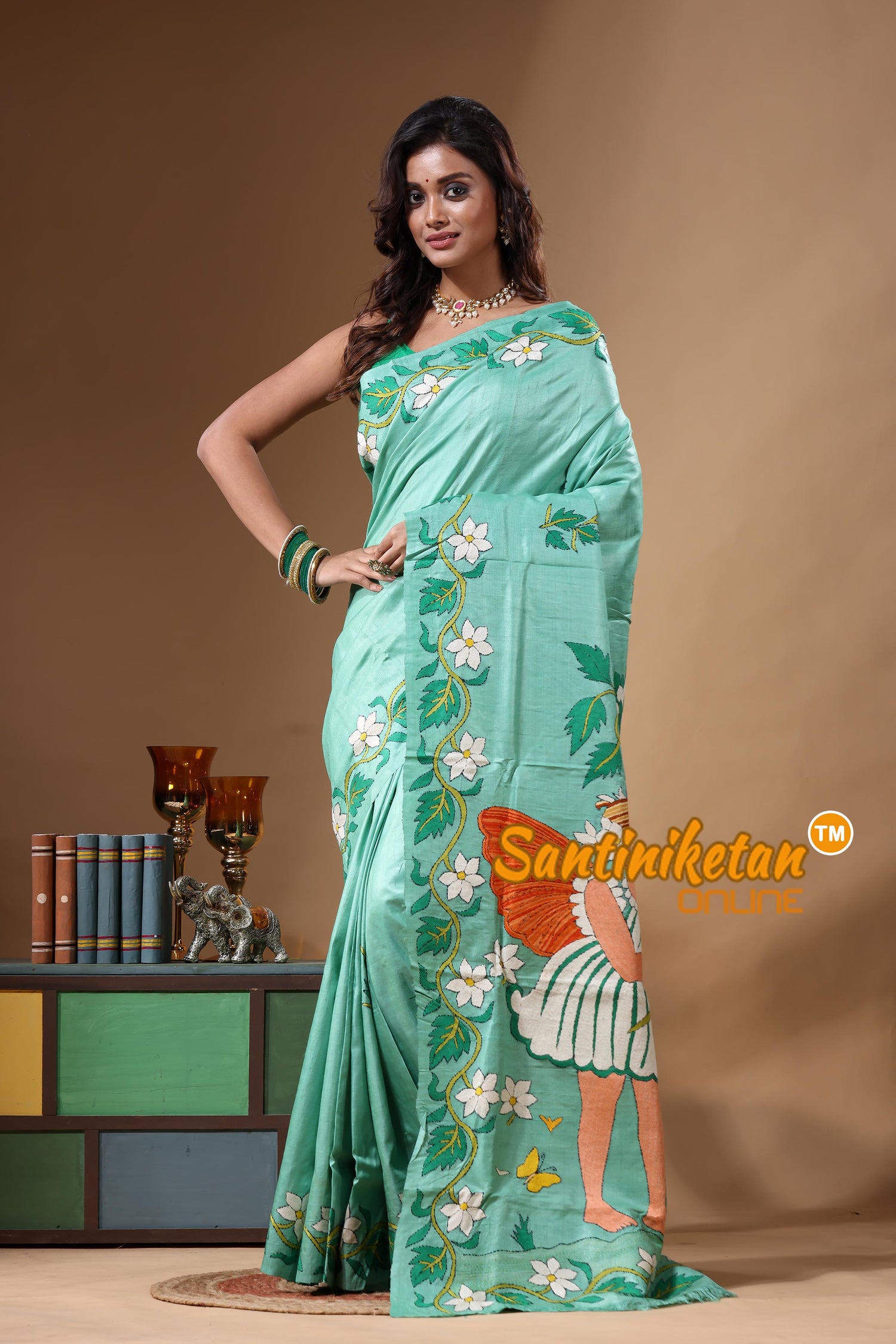 Dye Pure Gachi Tussar Kantha Stitch Saree SN2631686
