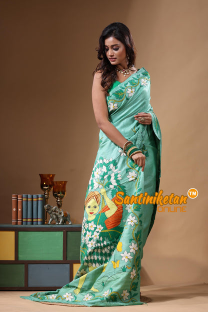 Dye Pure Gachi Tussar Kantha Stitch Saree SN2631686