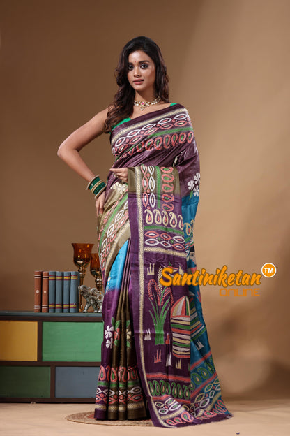 Dye Pure Gachi Tussar Kantha Stitch Saree SN2631770