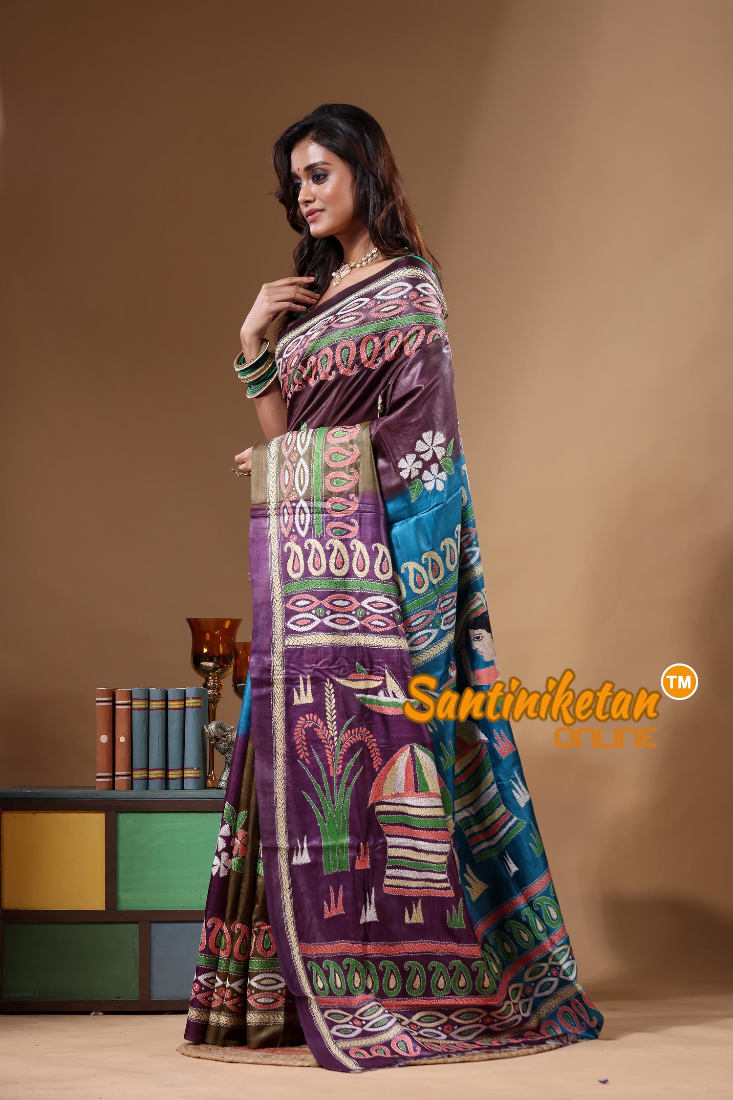 Dye Pure Gachi Tussar Kantha Stitch Saree SN2631770
