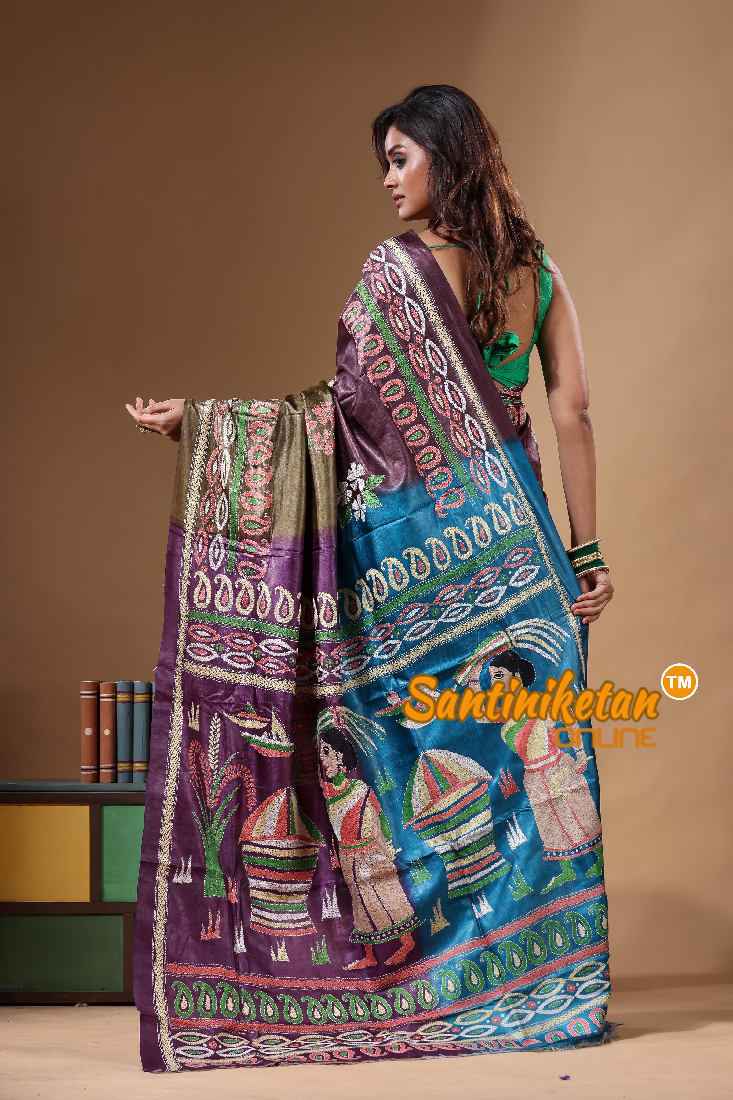 Dye Pure Gachi Tussar Kantha Stitch Saree SN2631770