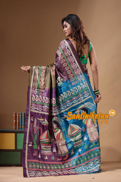 Dye Pure Gachi Tussar Kantha Stitch Saree SN2631770