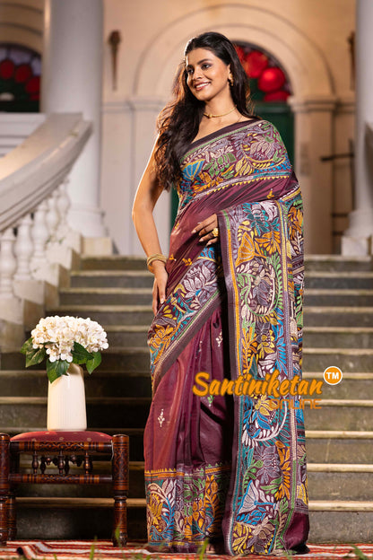Maroon Bangalore Silk Kantha Stitch Saree SN2631875