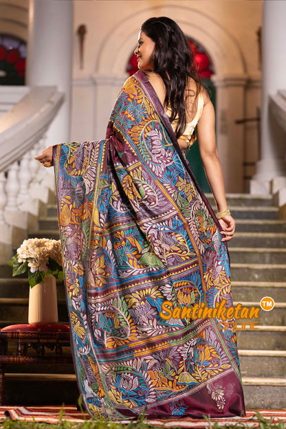 Maroon Bangalore Silk Kantha Stitch Saree SN2631875