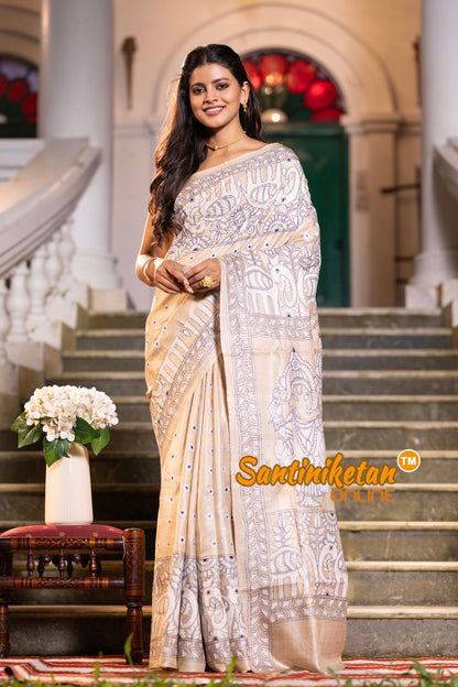 Pure Gachi Tussar Silk Kantha Stitch Saree SN2631881