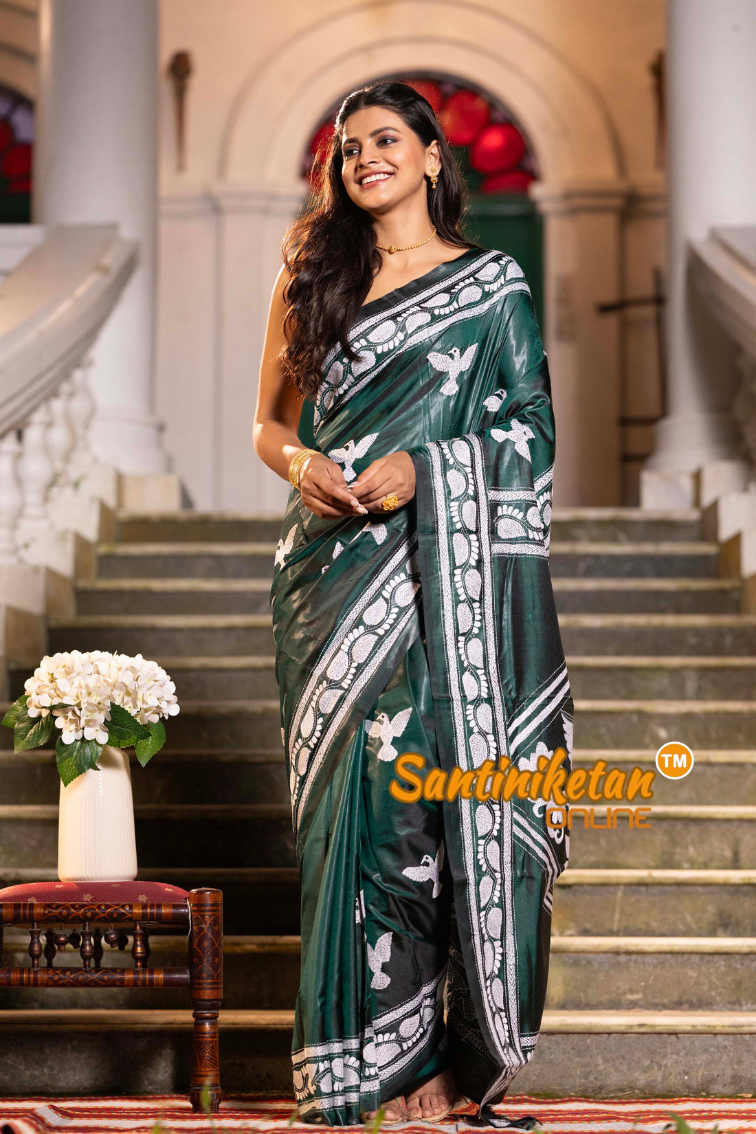 Green Bangalore Silk Kantha Stitch Saree SN2631887