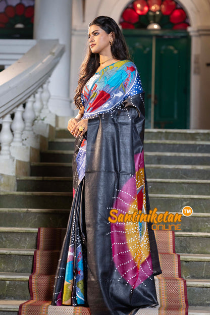 Pure Dye Gachi Tussar Silk Kantha Stitch Saree SN2631941