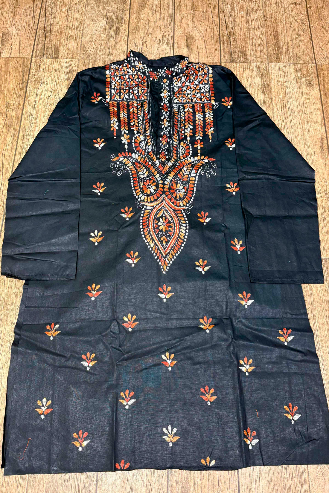 Black Pure Cotton with Kantha Work (Hand Embroidery) Panjabi