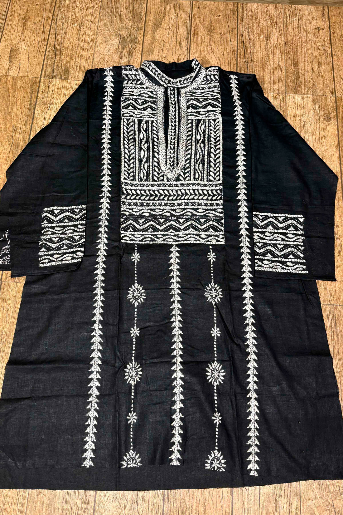 Black Pure Cotton with Kantha Work (Hand Embroidery) Panjabi