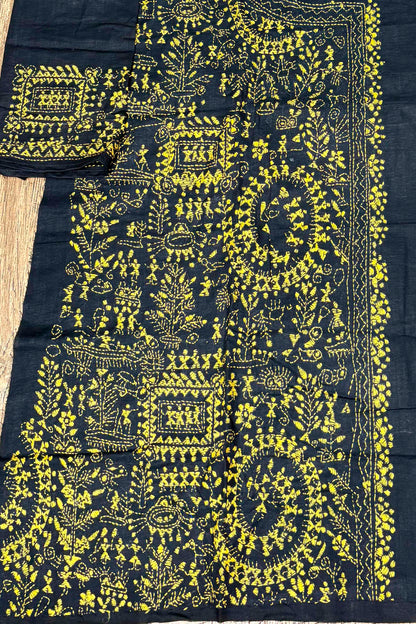 Black Pure Cotton with Kantha Work (Hand Embroidery) Panjabi